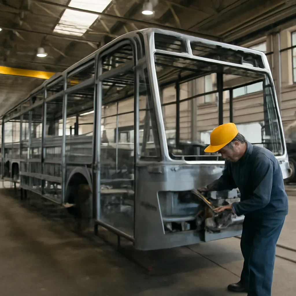 Process-focused view connected to urban bus framework fabrication explained and production workflow.