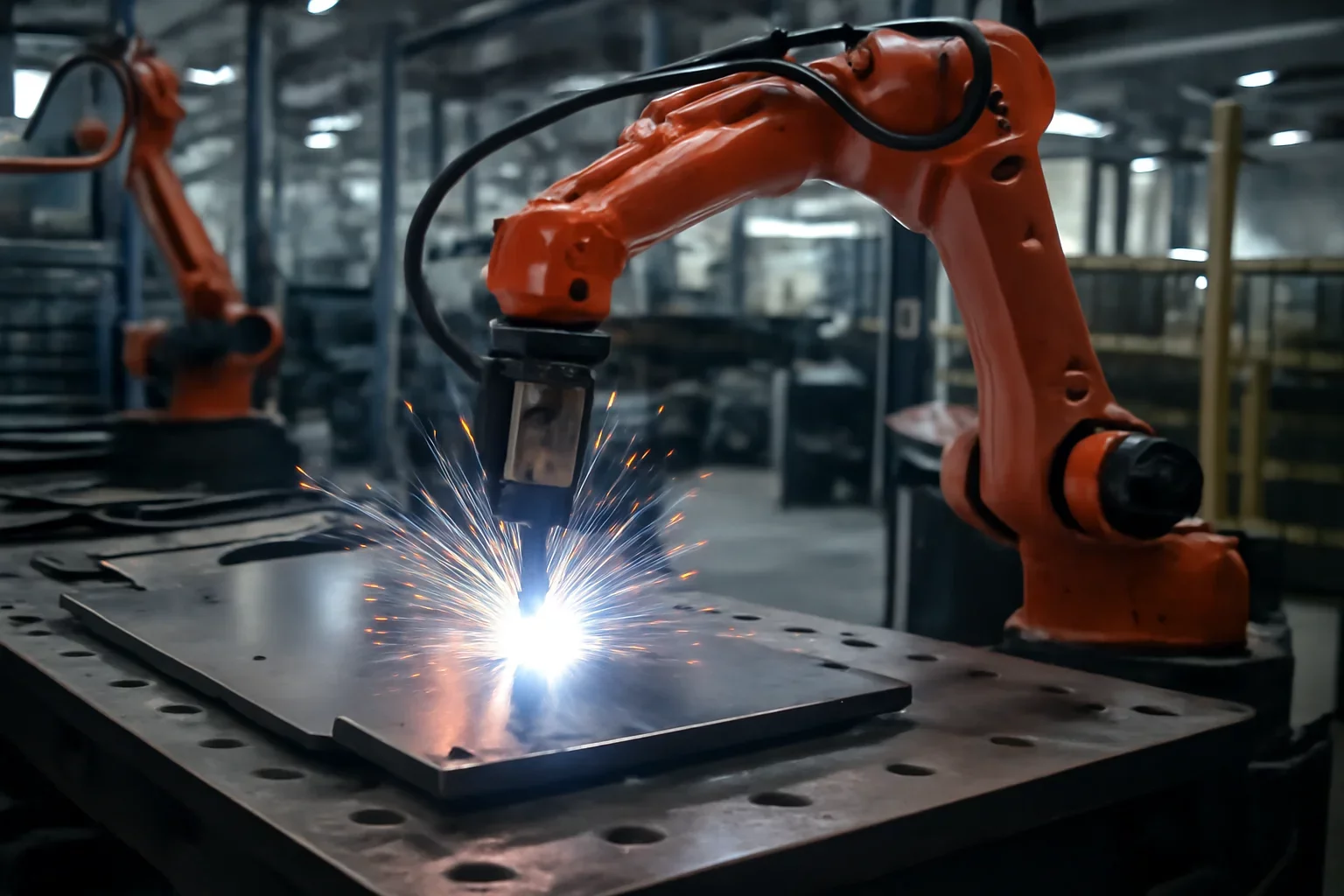 When Robotic Welding Makes Sense for Sheet Metal shown through an industrial sheet metal manufacturing scene.
