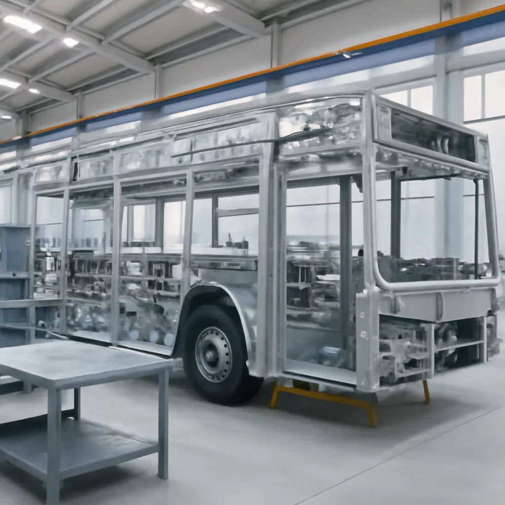 Supporting view related to urban bus framework ramp-up in a clean industrial environment.