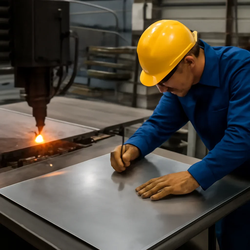 Call-to-action image supporting aluminium vs steel vs stainless and project planning.