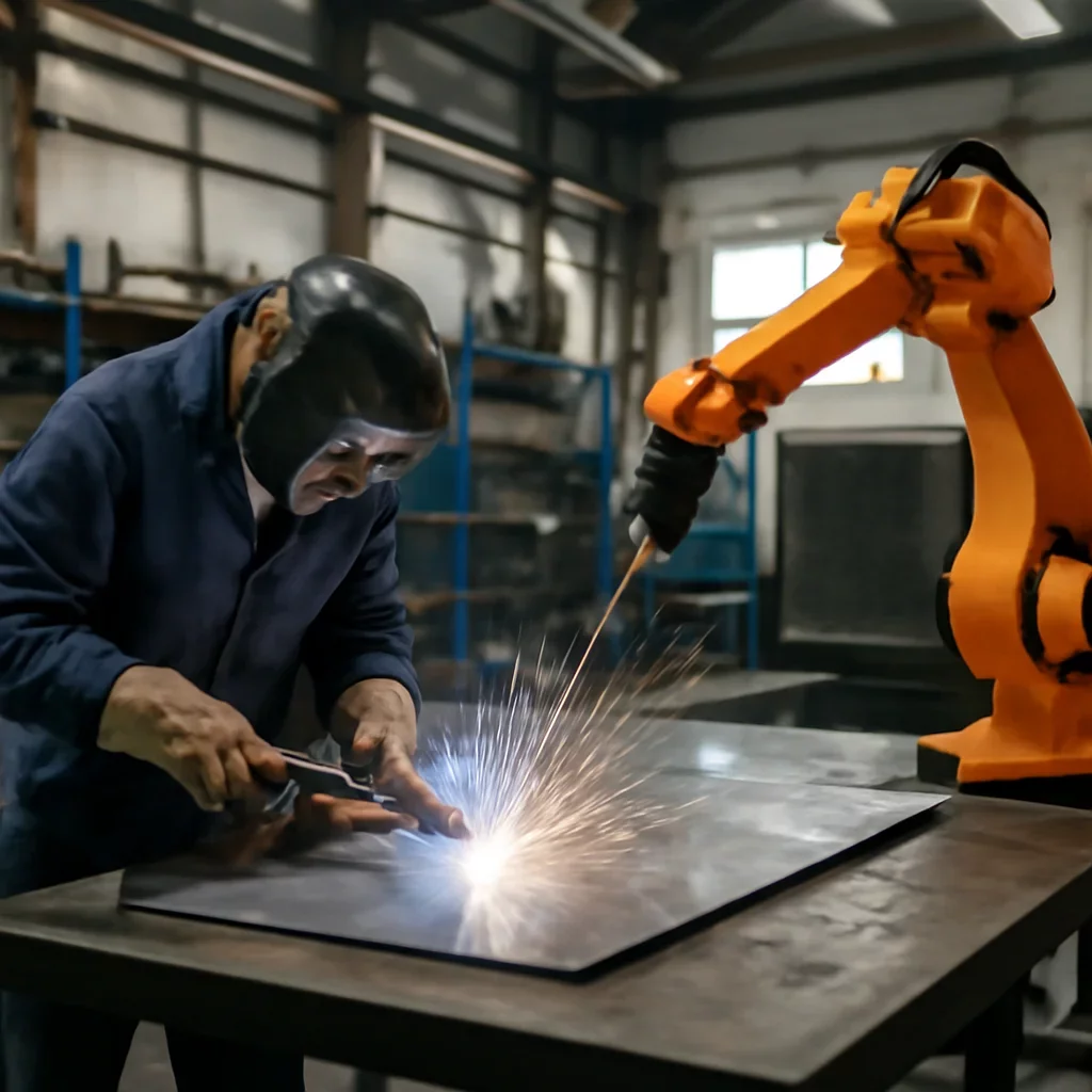 Process-focused view connected to manual vs robotic welding and production workflow.