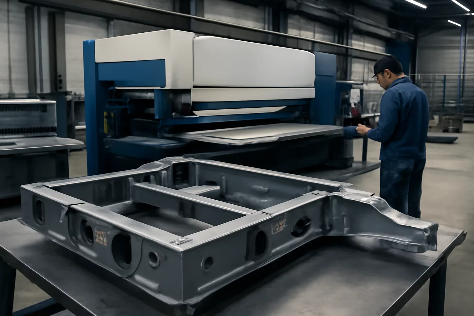 Transportation Equipment shown through an industrial sheet metal manufacturing scene.