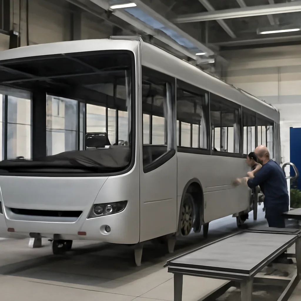 Supporting view related to urban bus industry in a clean industrial environment.
