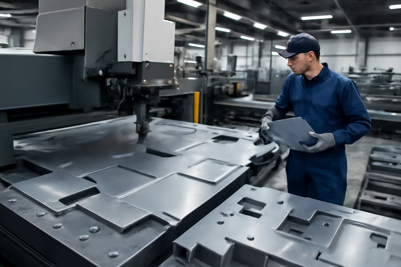 Complex Sheet Metal Fabrication shown through an industrial sheet metal manufacturing scene.
