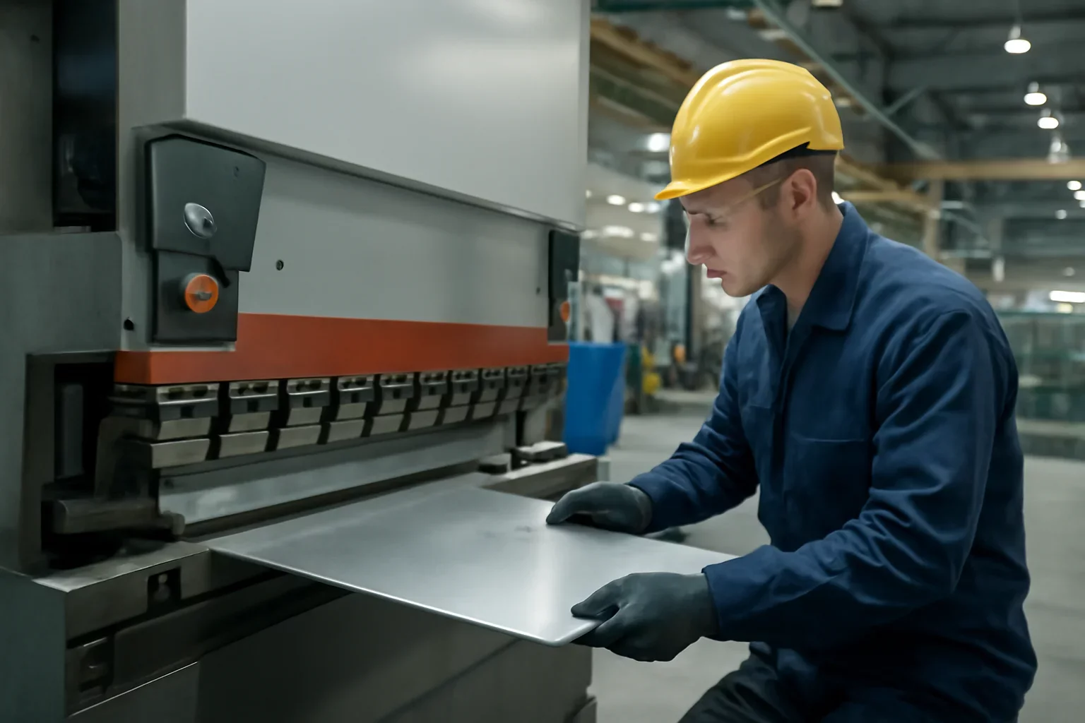 Cutting & Folding shown through an industrial sheet metal manufacturing scene.