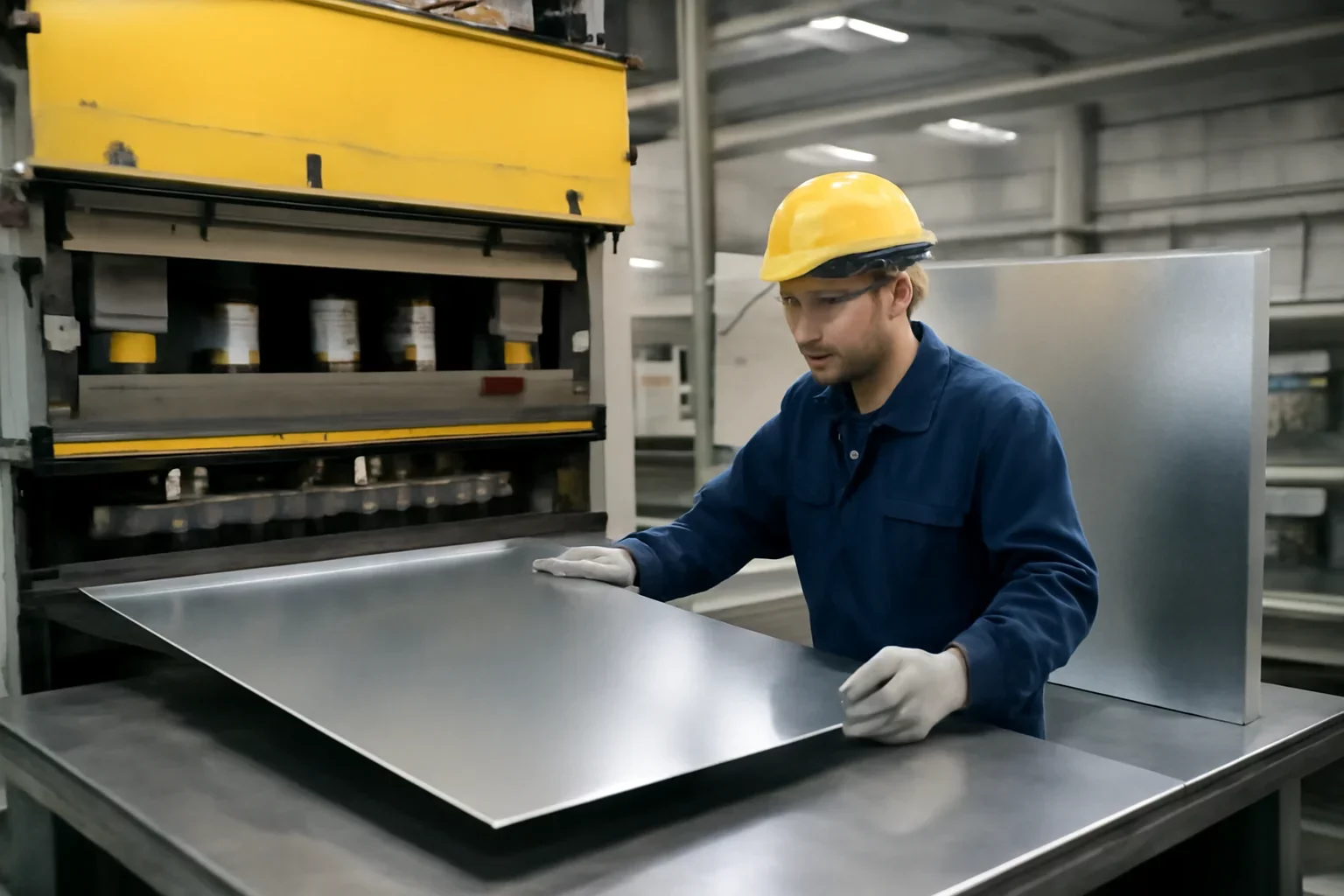 Heat & Sound Insulation shown through an industrial sheet metal manufacturing scene.