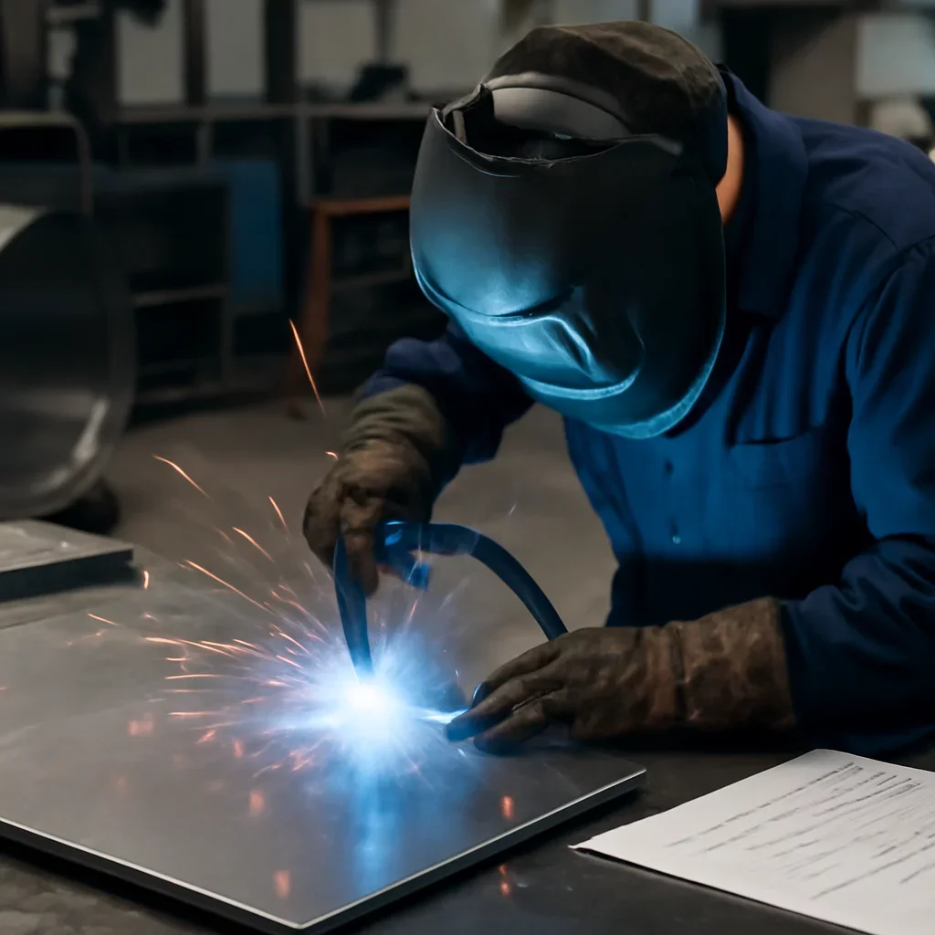 Call-to-action image supporting mig/mag welding and project planning.