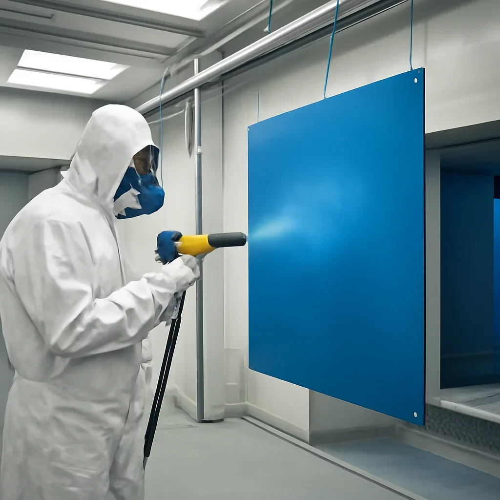 Supporting view related to powder coating in a clean industrial environment.