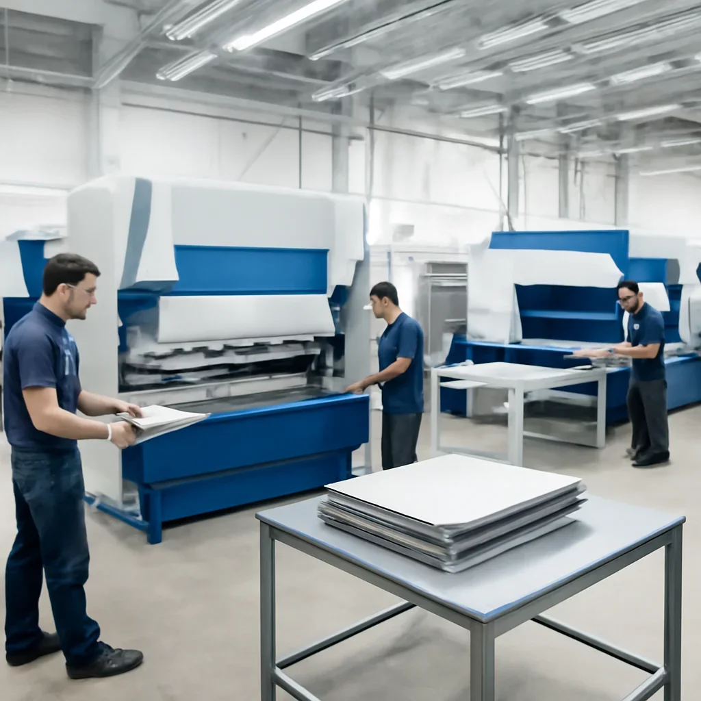 Supporting view related to serial production in a clean industrial environment.