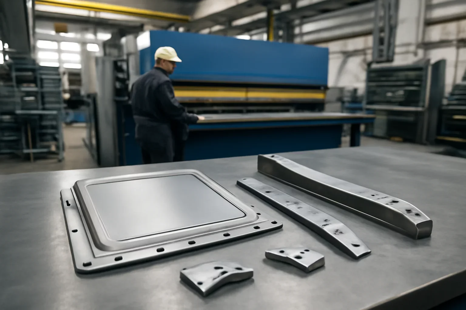 Railway Sheet Metal Parts shown through an industrial sheet metal manufacturing scene.