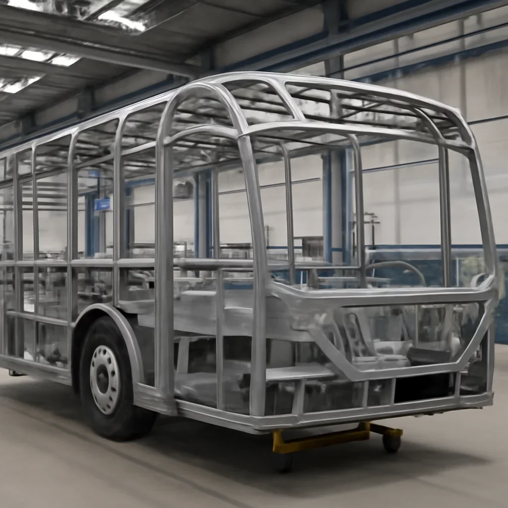 Supporting view related to urban bus frameworks in a clean industrial environment.